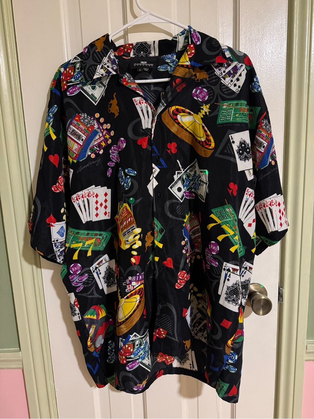 Vintage Casino Print Button-Up Shirt - Size L